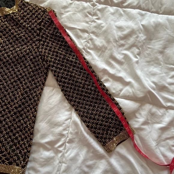 Vintage Jessica Howard Metallic Black Gold Beaded Silk Jacket Women's Medium - Picture 10 of 13